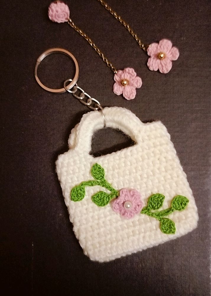 Cute Long Crochet Earrings With Keychain