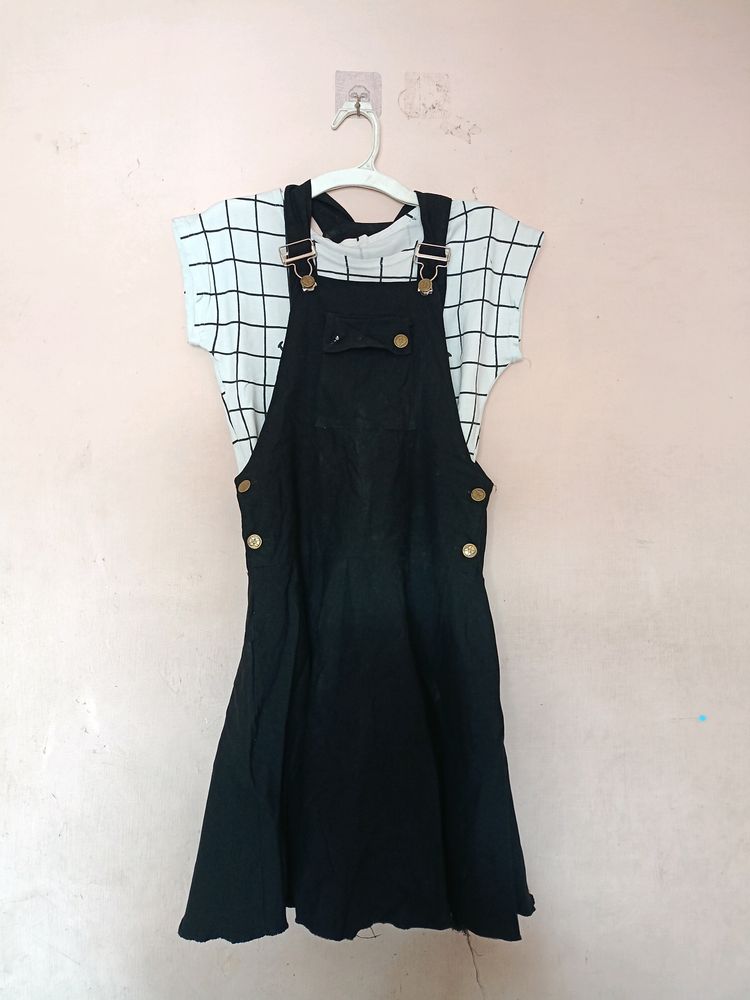 Black Dungaree Dress For Girls 👗