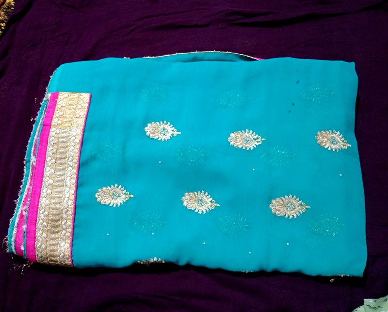 Sea Green Hewy Work Saree🤩