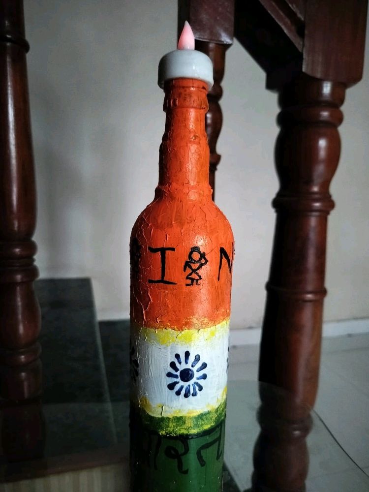 Painted Bottle With Tri Coloured Flag Theme