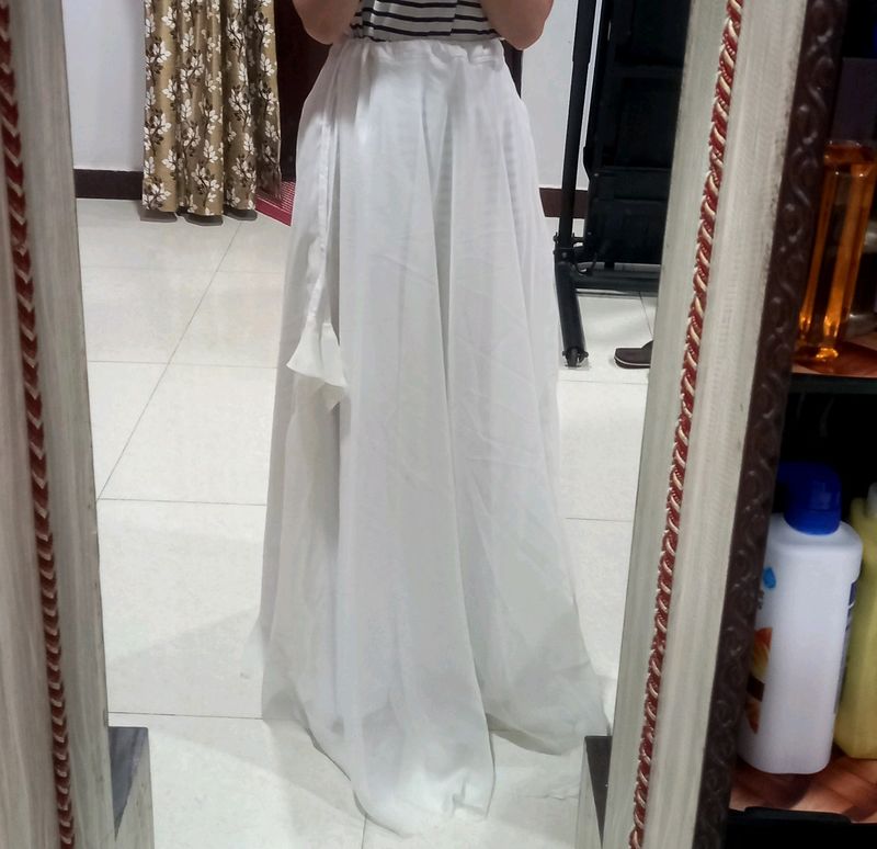 White Georgette  Umbrella Long Skirt