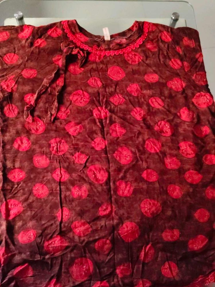 Brown Colour Top With Red Print & Border