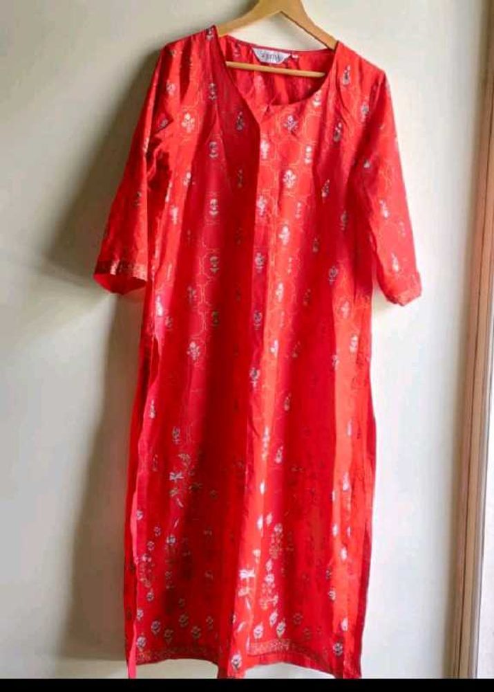 Biba Red Kurta With Round Neck Very Beautiful