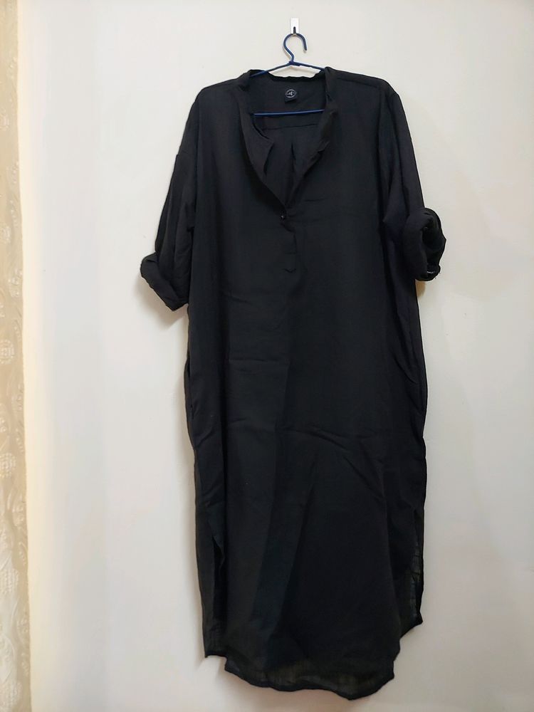 Black Linen Loose Fit Dress