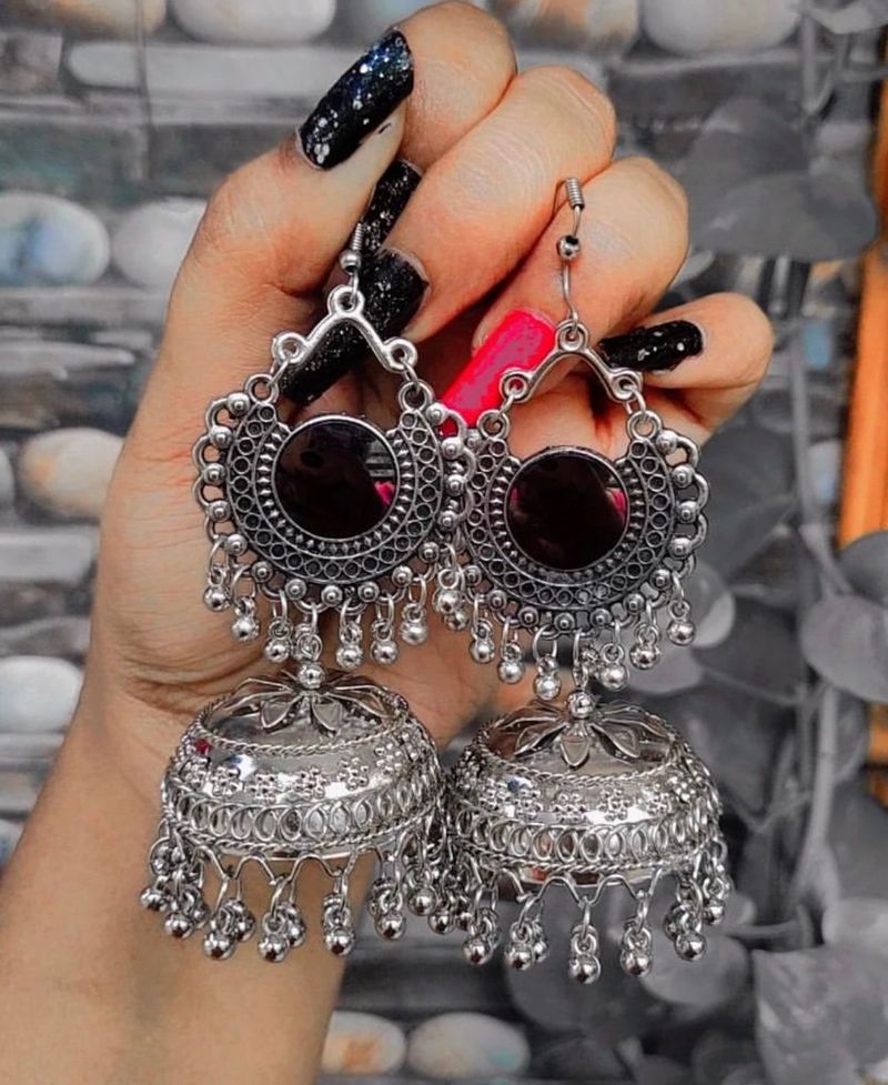 Grab This Trendy Oxidised Mirror Jhumka Earrings