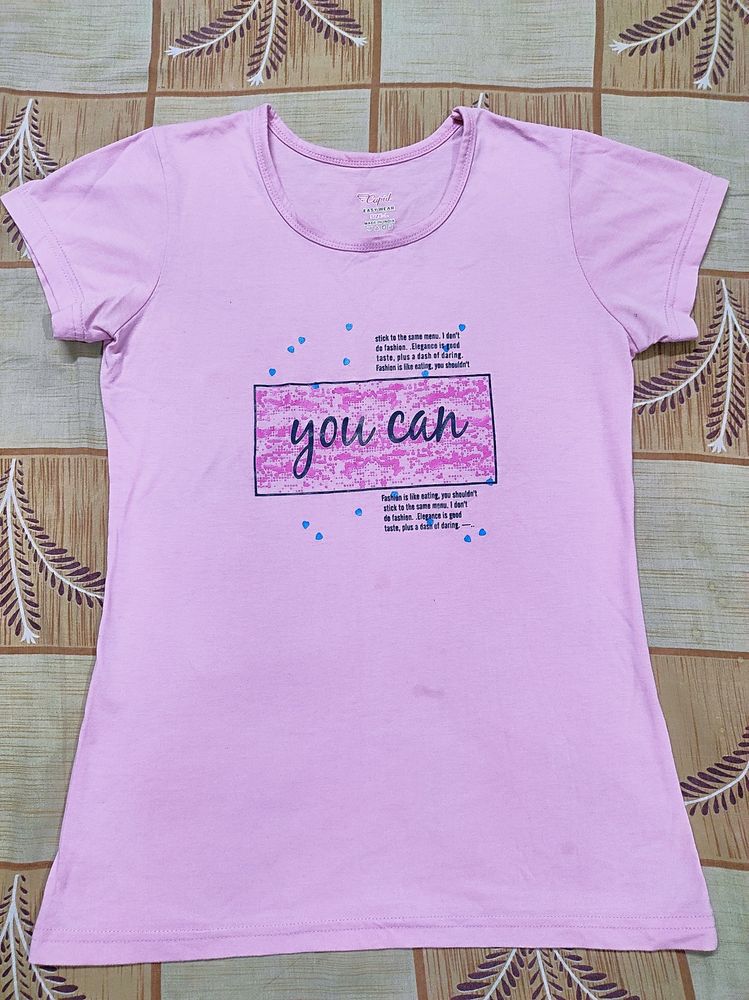 Women Slim Fit Baby Pink Tshirt