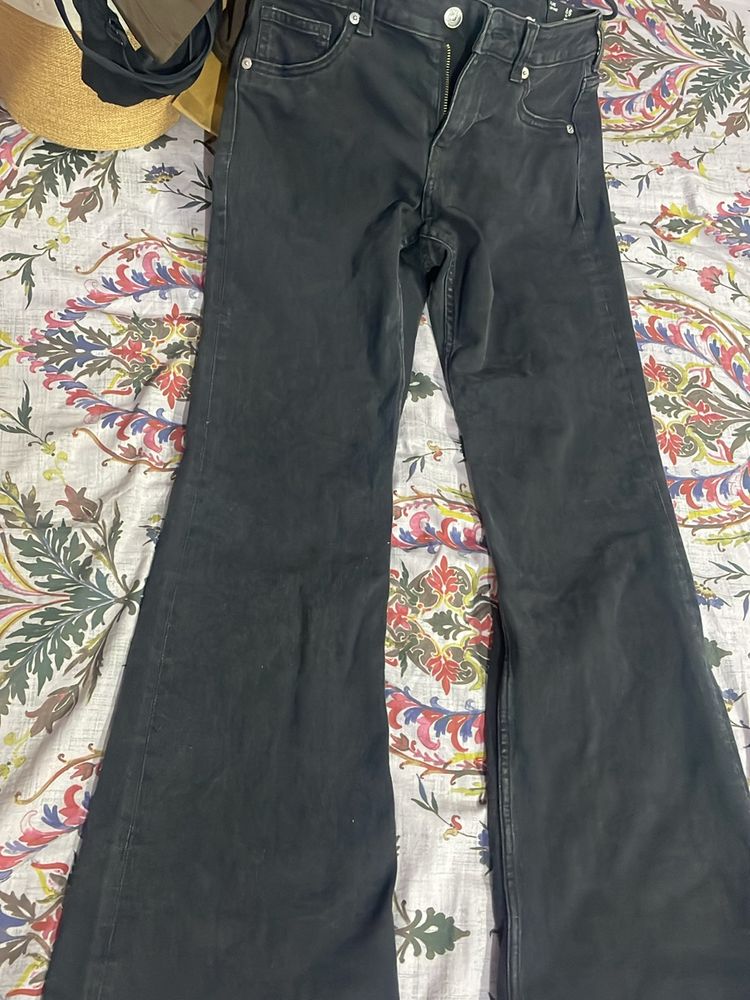 Black Low Waist Flared Jeans