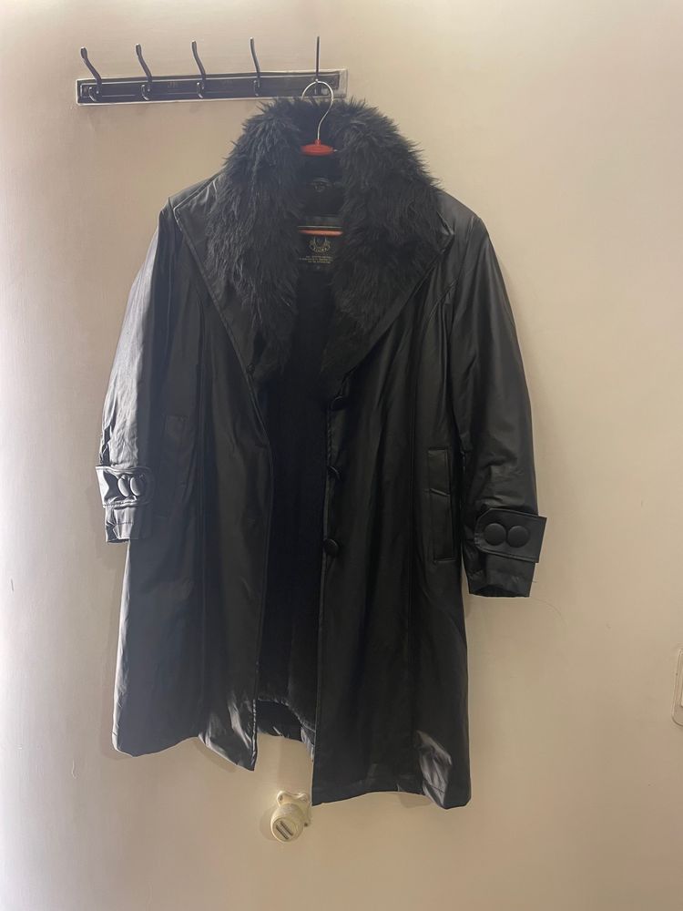 Genuine Leather Black Trench Coat - Never Worn