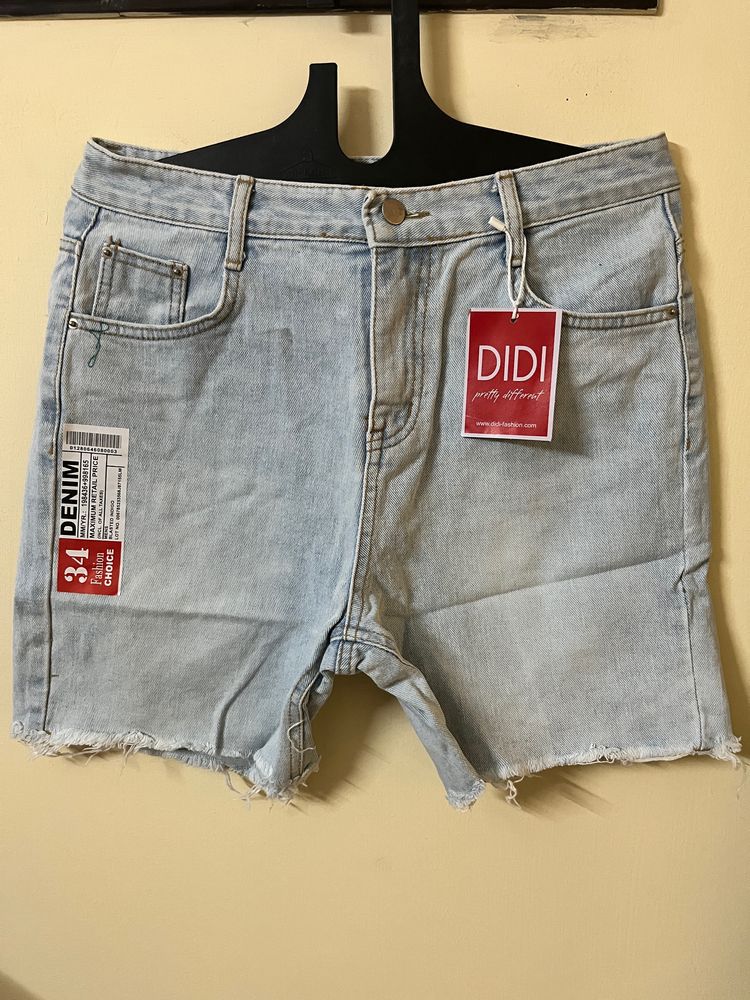 Distressed Shorts In Cool Blue Denim