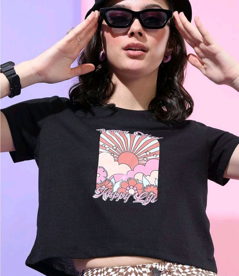 Tokyo Talkies Black Crop Tee