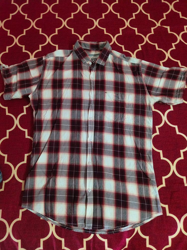 Mens Checks Shirt : Redish and white xl size