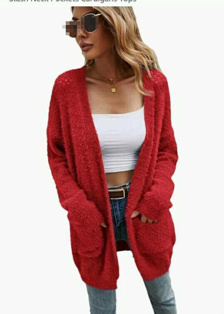 Vintage Red Open-Front Cardigan Sweater (Women)