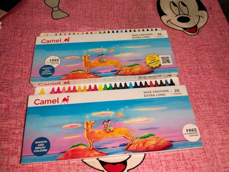 Camel Extra Long Wax Crayons 26 Shades Pack Of 2