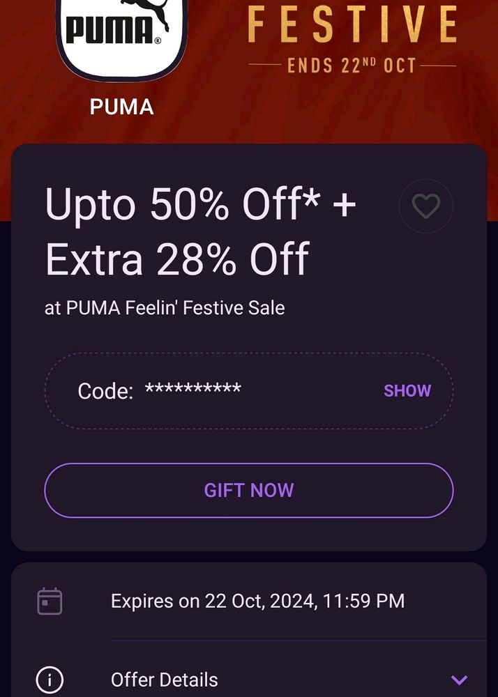 Puma 78% Off no minimum Order Amount Required