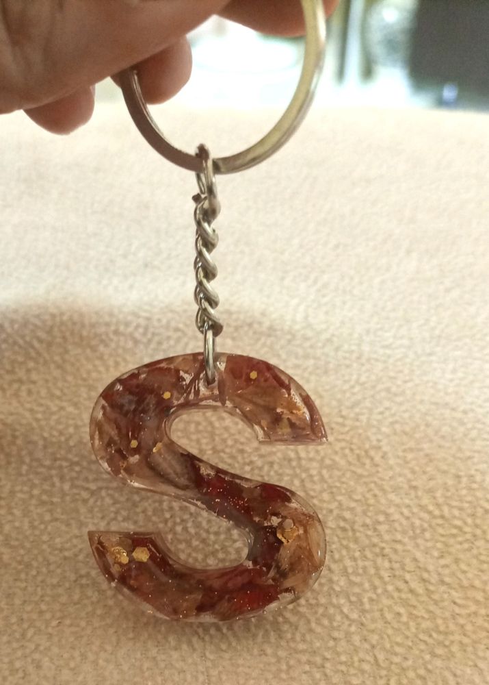 Resin Keychain With Red Rose