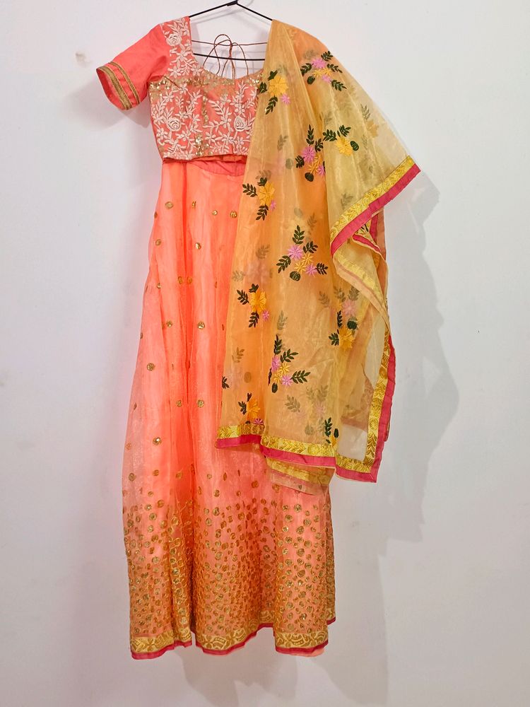 Lehenga Choli - Coral And Beige Colour