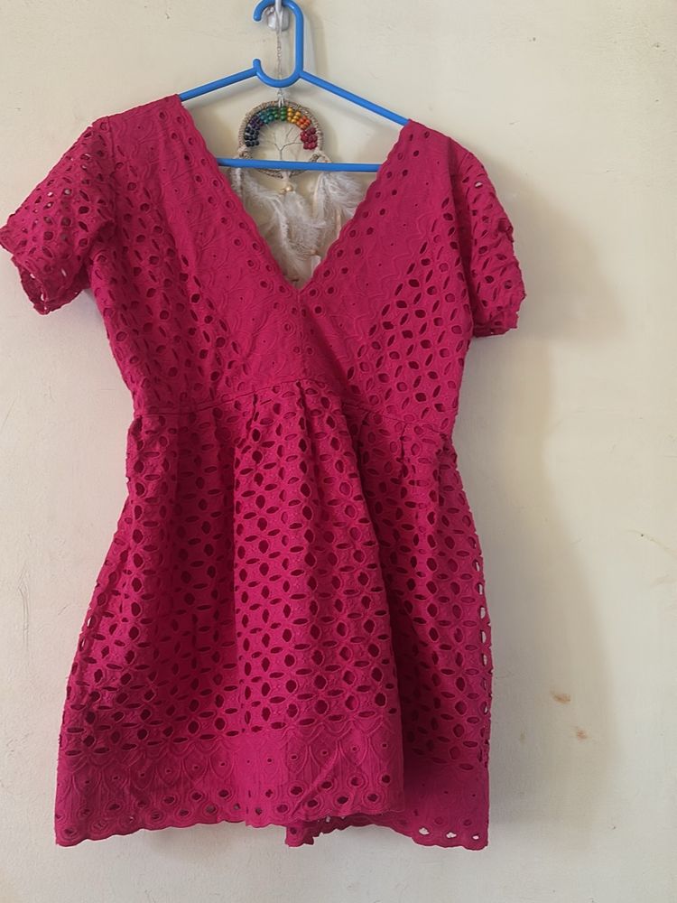 Pink Self Design Dress