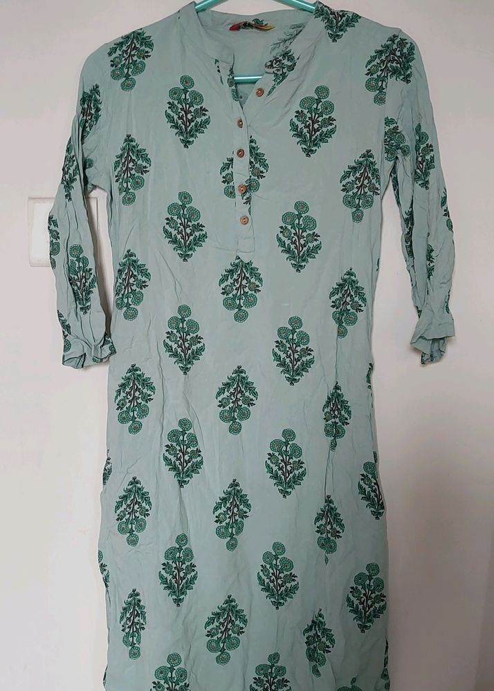 Green Printed Straight Kurta