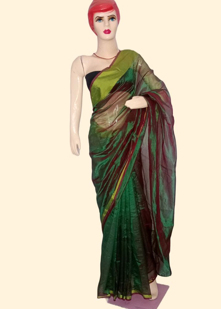 New Dual Tone Sheer Saree With Running Blouse Pc