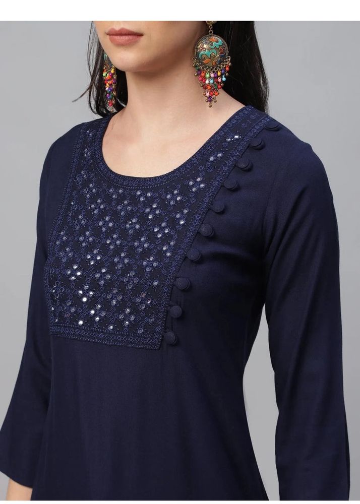 Libas Blue Embroidered Rayon Kurta