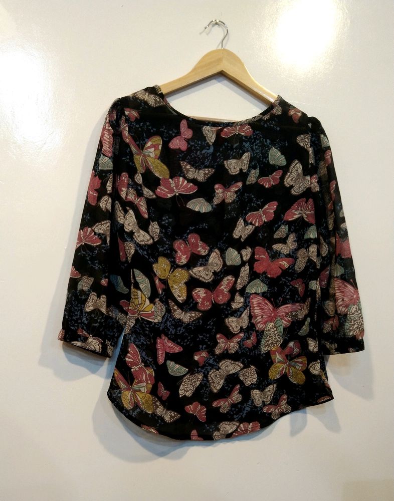 Georgette Black Floral Top(Women)