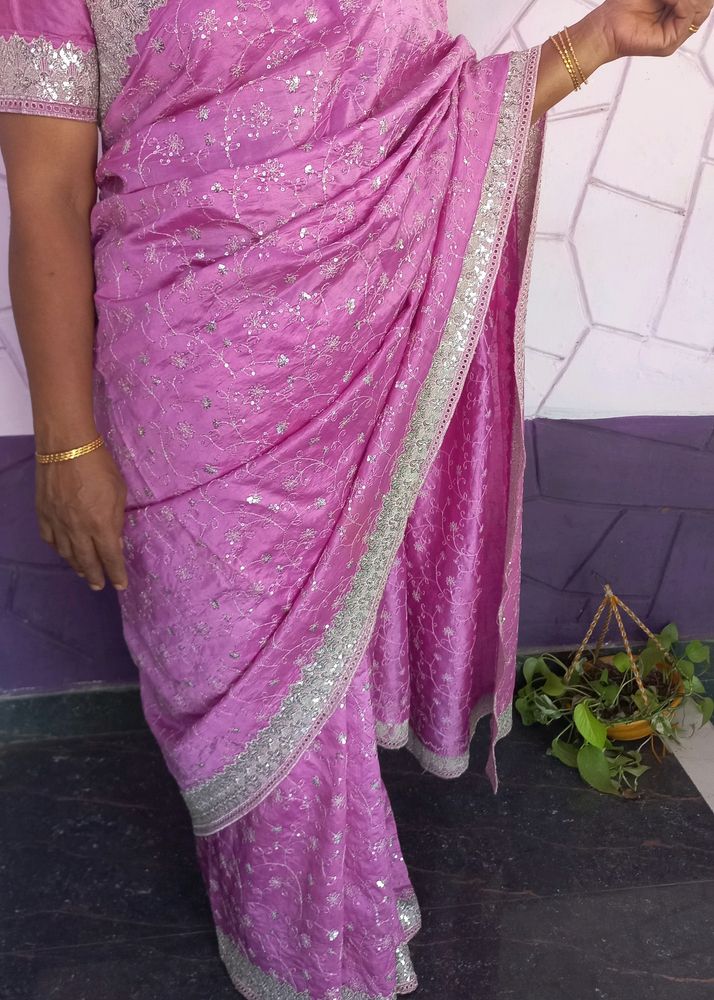 Pink Color Sequence Saree