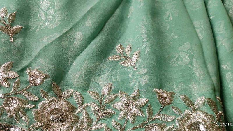 Sea Green Chamki Work Border Saree