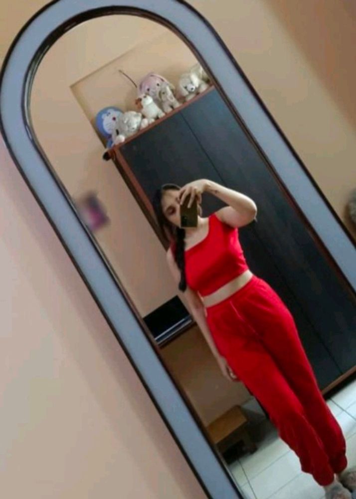 Red Solid Summer Track Suits Activewear