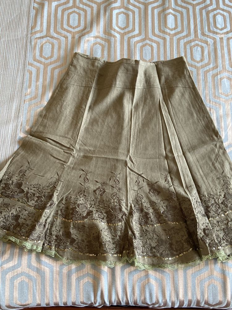 Linen Skirt - Olive Green