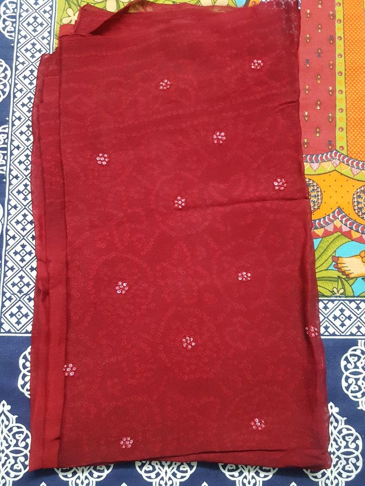 Self Print Mirror Work saree