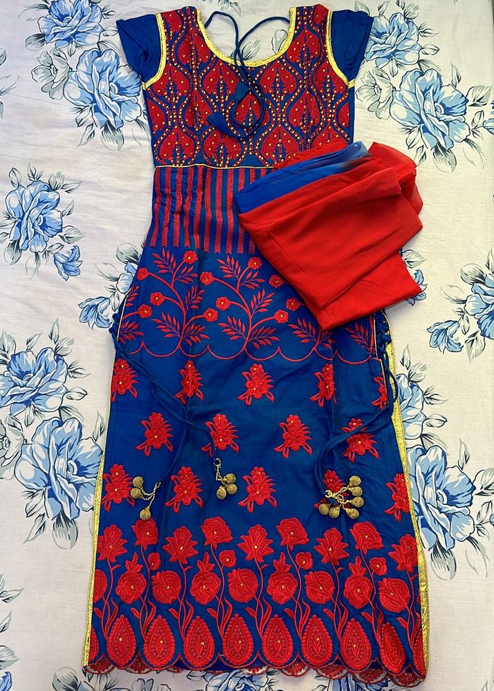 Heavy Work Blue Kurtha Set