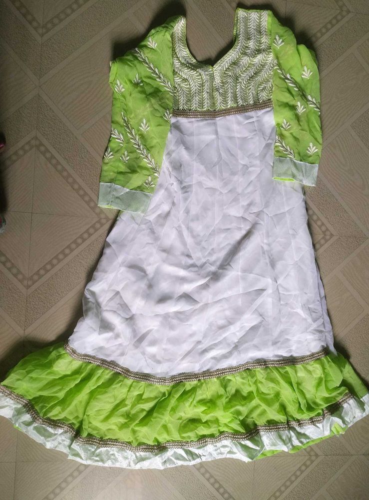 White And Green Anarkali