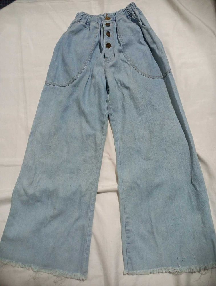 Stretchable Blue Denim Palazzo Pants