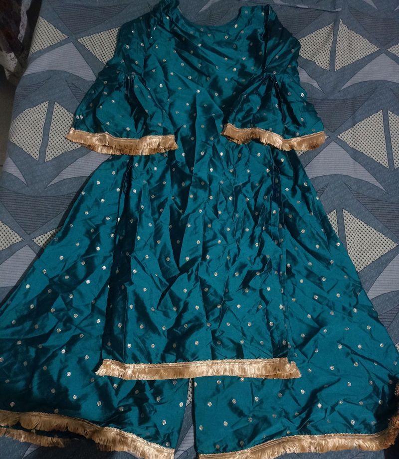 Teal Colour Kurta With Gharara