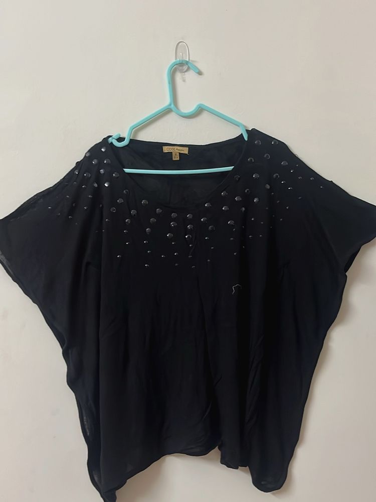 Black CODE butterfly Top With Sequins