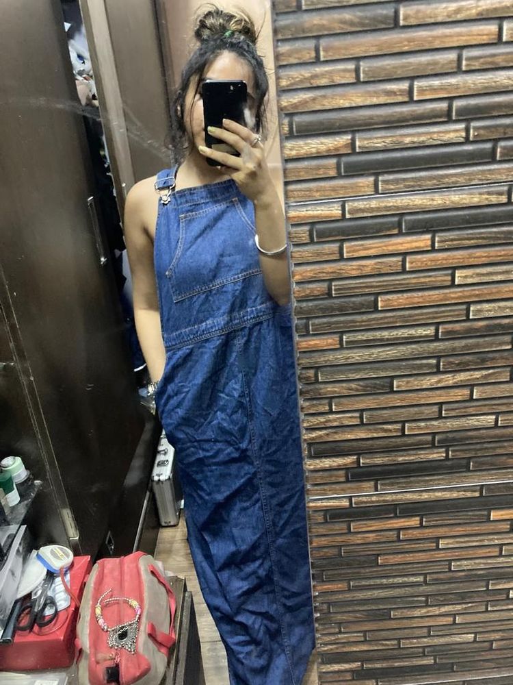 Long Dungaree Style Denim Dress