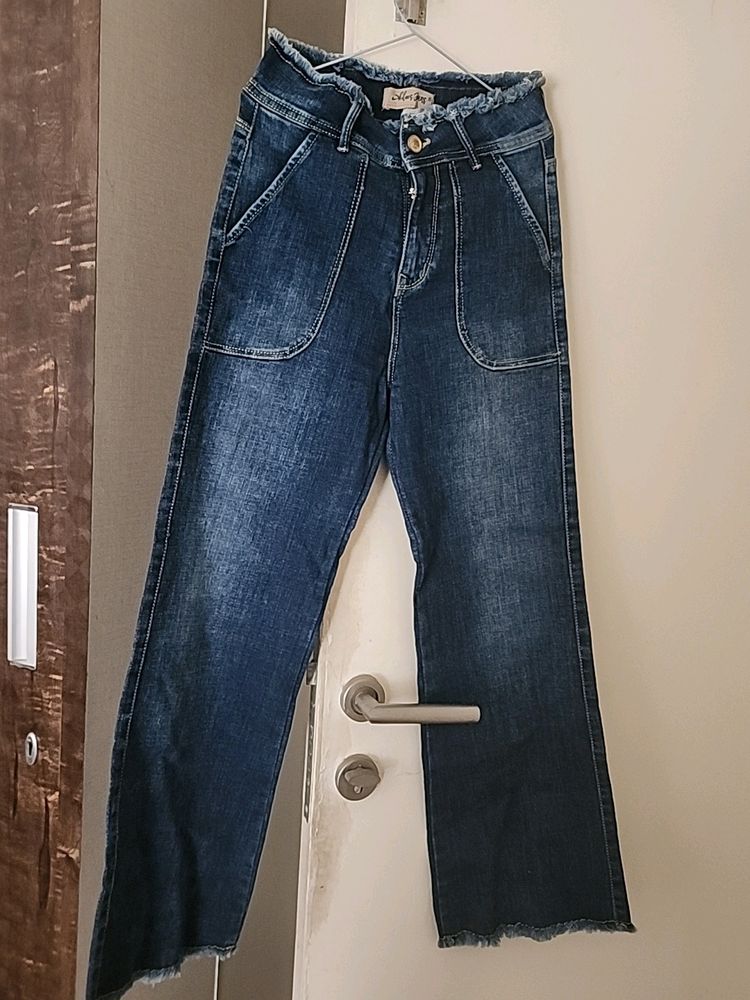 High Waist Flared Blue Denim