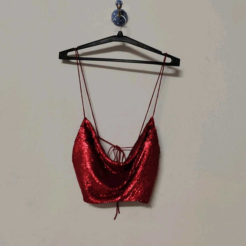 Zara Red Sequine Crop Top