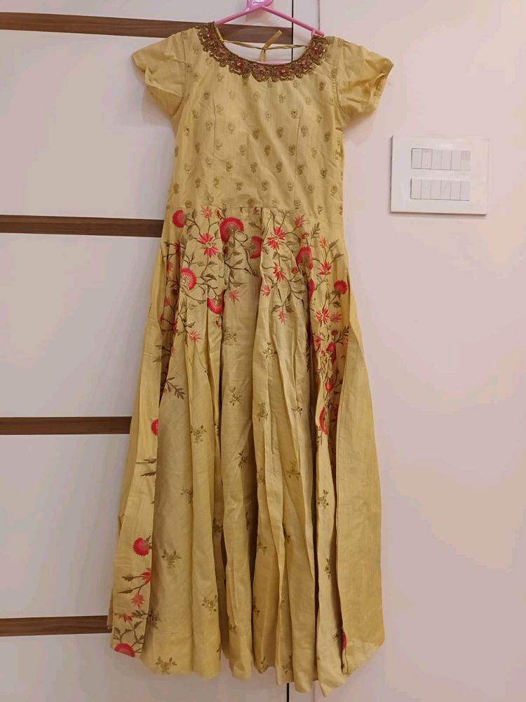 Beige Embroidered And Stone Work Gown Cotton Silk