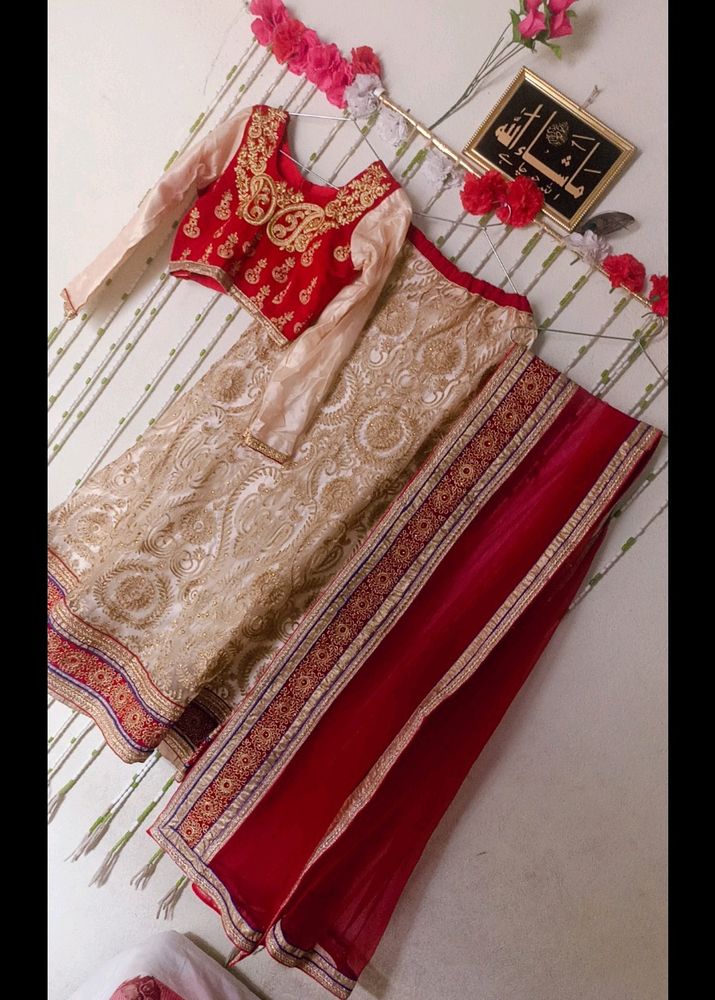 Red Bridal Lahanga Dupatta With Stitched Blouse