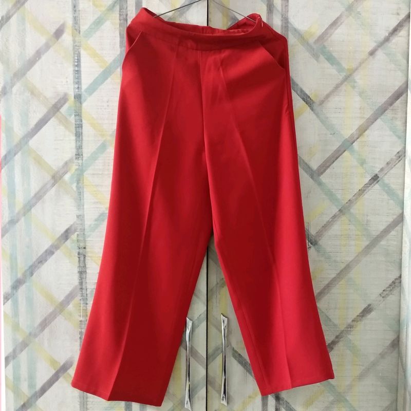 Pure Red High Waist Flare Pants