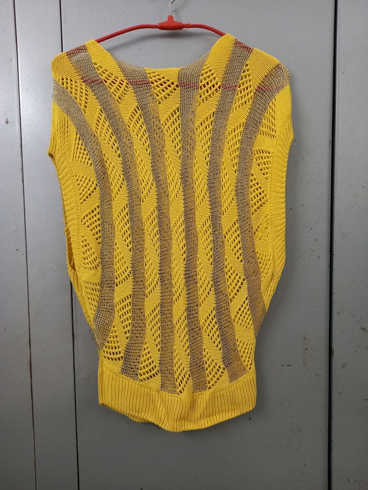 See-through Yellow Woolen Top