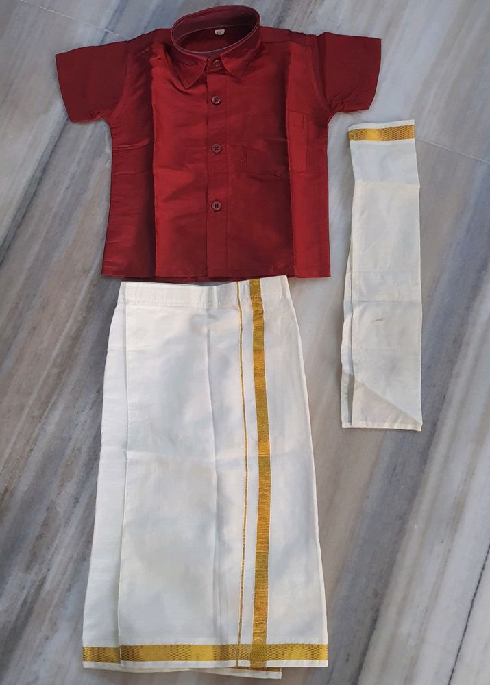 Maroon red Color boys Kurta Dhoti