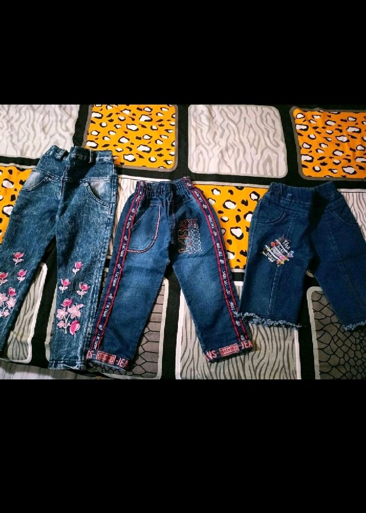 Combo Of 2 Jeans And 1 Capri For Baby Girl