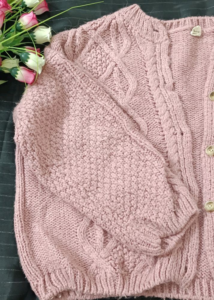 Pink Woolen Cardigan