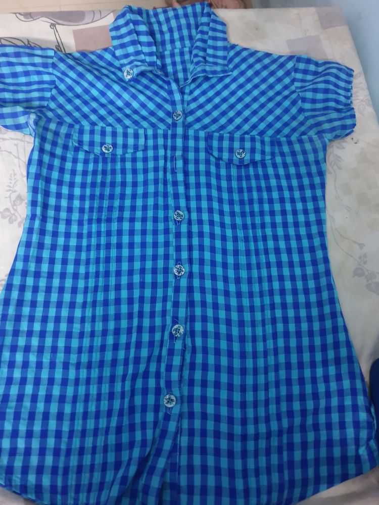 Blue Check Formal Shirt For Women..