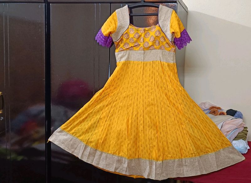 Yellow Nd Purple Combination Dress