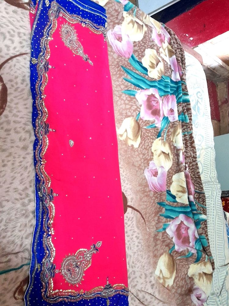 Work Saree With Blouse Stitched