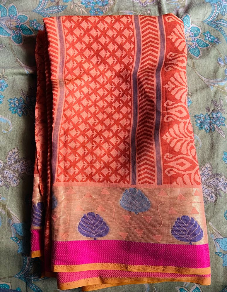 Cotton Designer Saree With Blouse