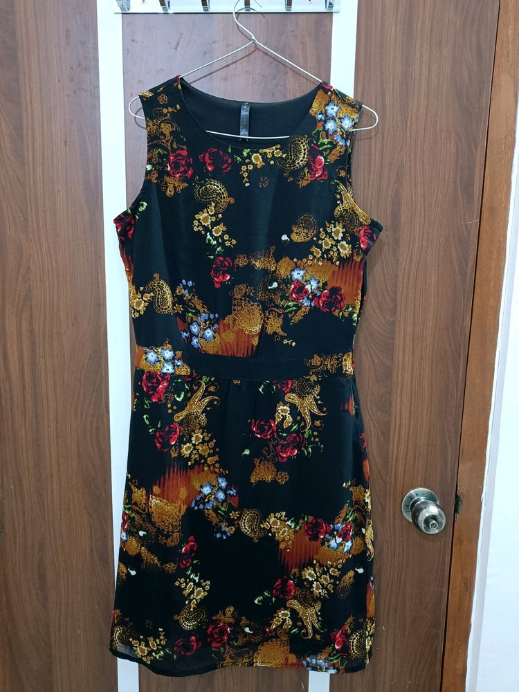 Black Floral A Line Dress